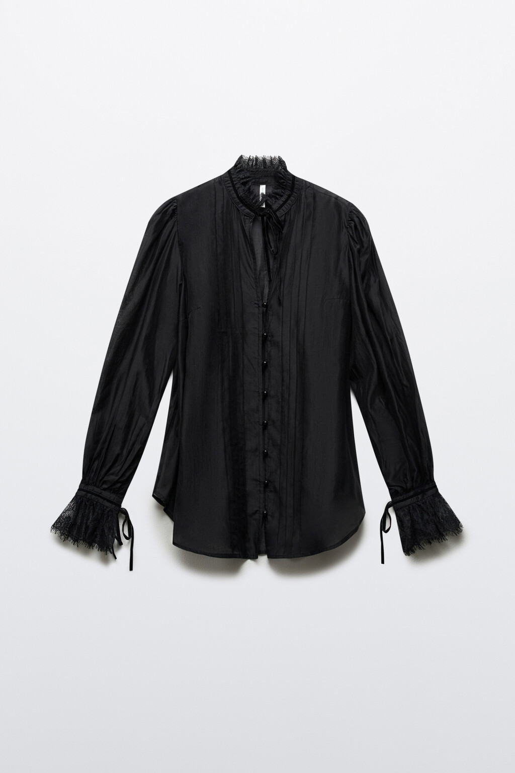 Блузка шифоновая с кружевными манжетами и воротником - цвет черный - 1