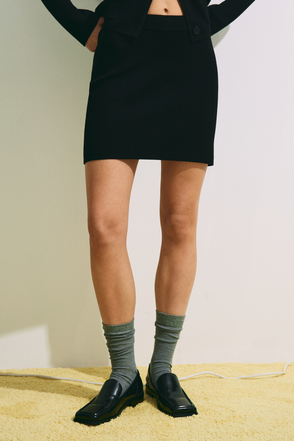 Юбка-мини жаккардовая прямая - цвет черный - 4