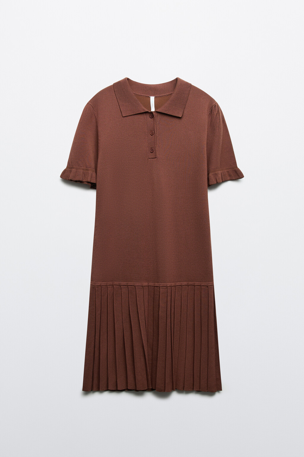 Платье-поло мини с юбкой в складку - цвет коричневый - 8