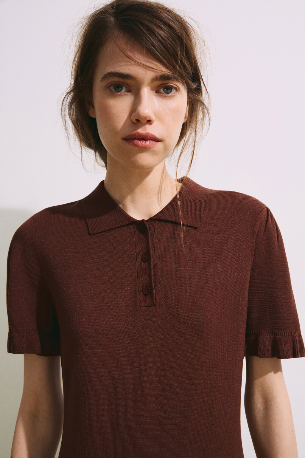 Платье-поло мини с юбкой в складку - цвет коричневый - 6