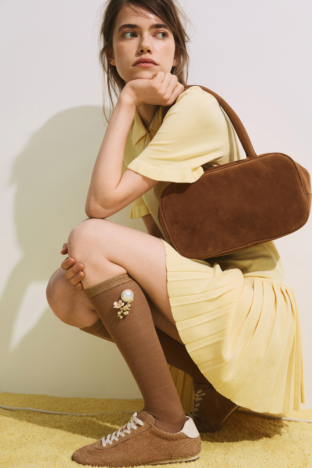 Платье-поло мини с юбкой в складку - цвет желтый - 2