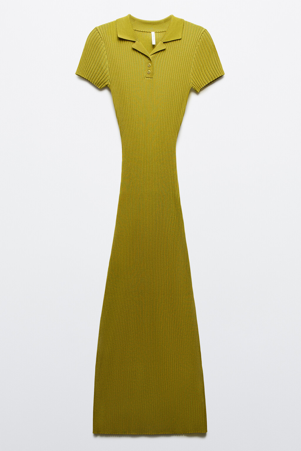 Платье-поло макси облегающее в рубчик - цвет зеленый - 1