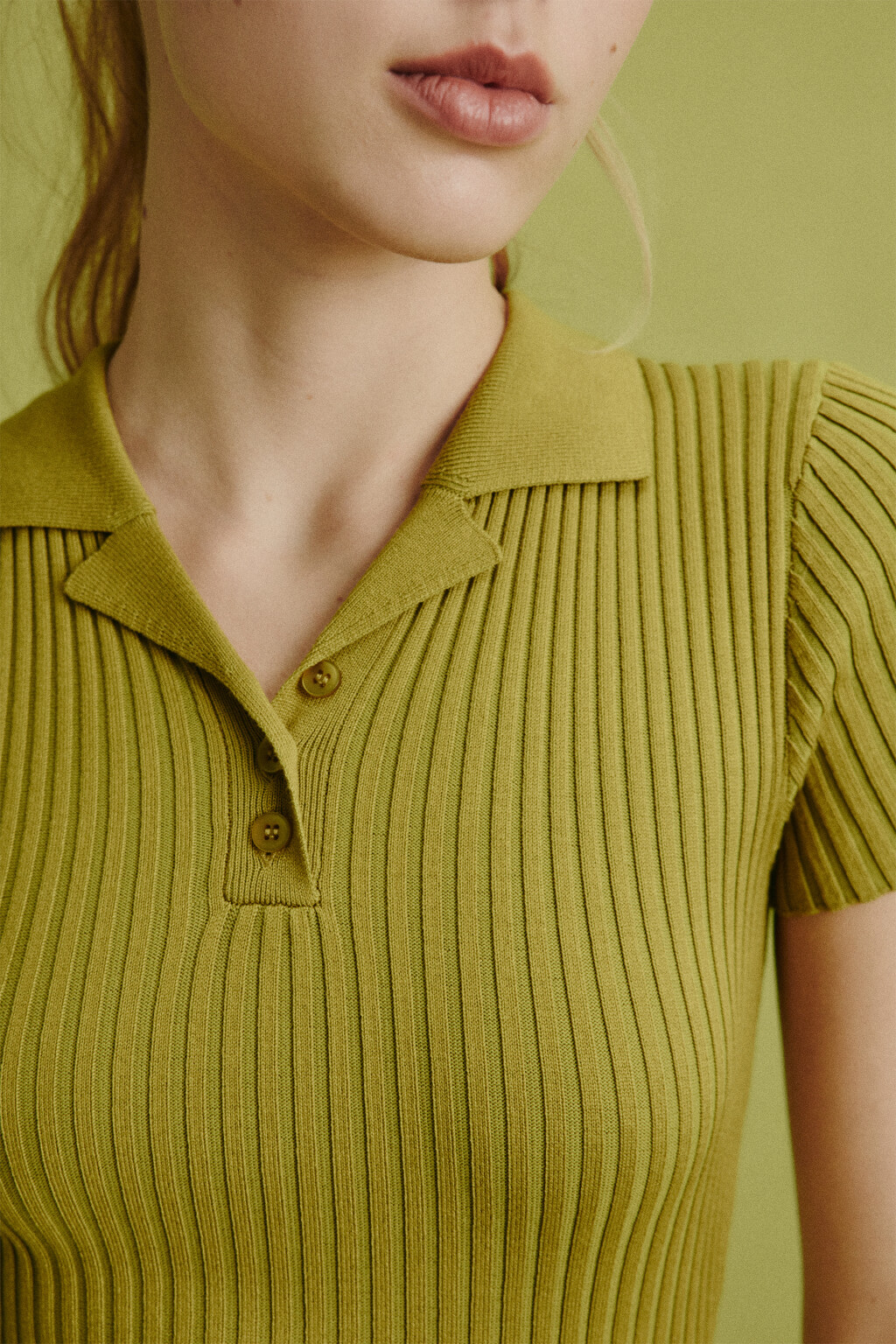 Платье-поло макси облегающее в рубчик - цвет зеленый - 7