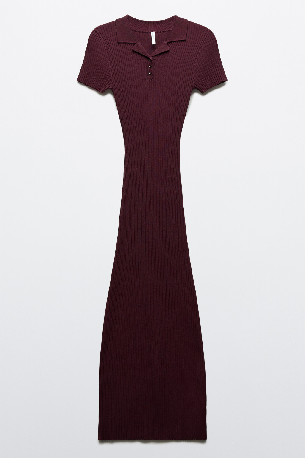 Платье-поло макси облегающее в рубчик - цвет бордовый - 7