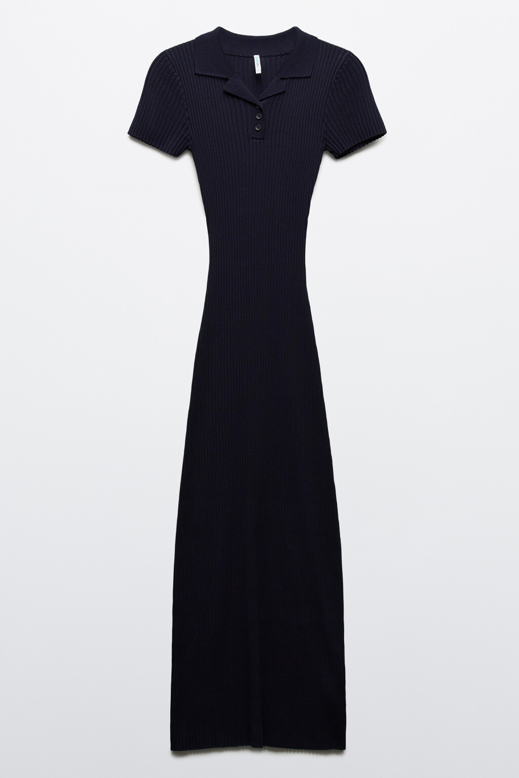 Платье-поло макси облегающее в рубчик - цвет синий - 1