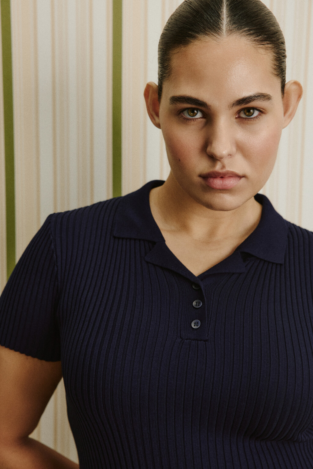 Платье-поло макси облегающее в рубчик - цвет синий - 6