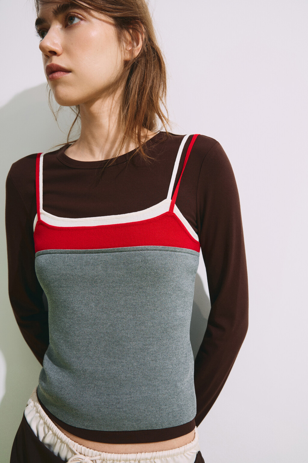 Майка-топ вязаная трехслойная - цвет серый - 2