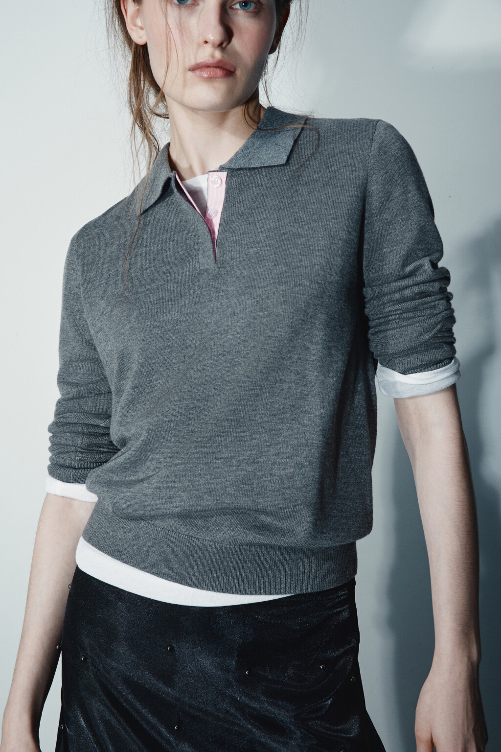 Джемпер-поло вязаный - цвет серый - 1