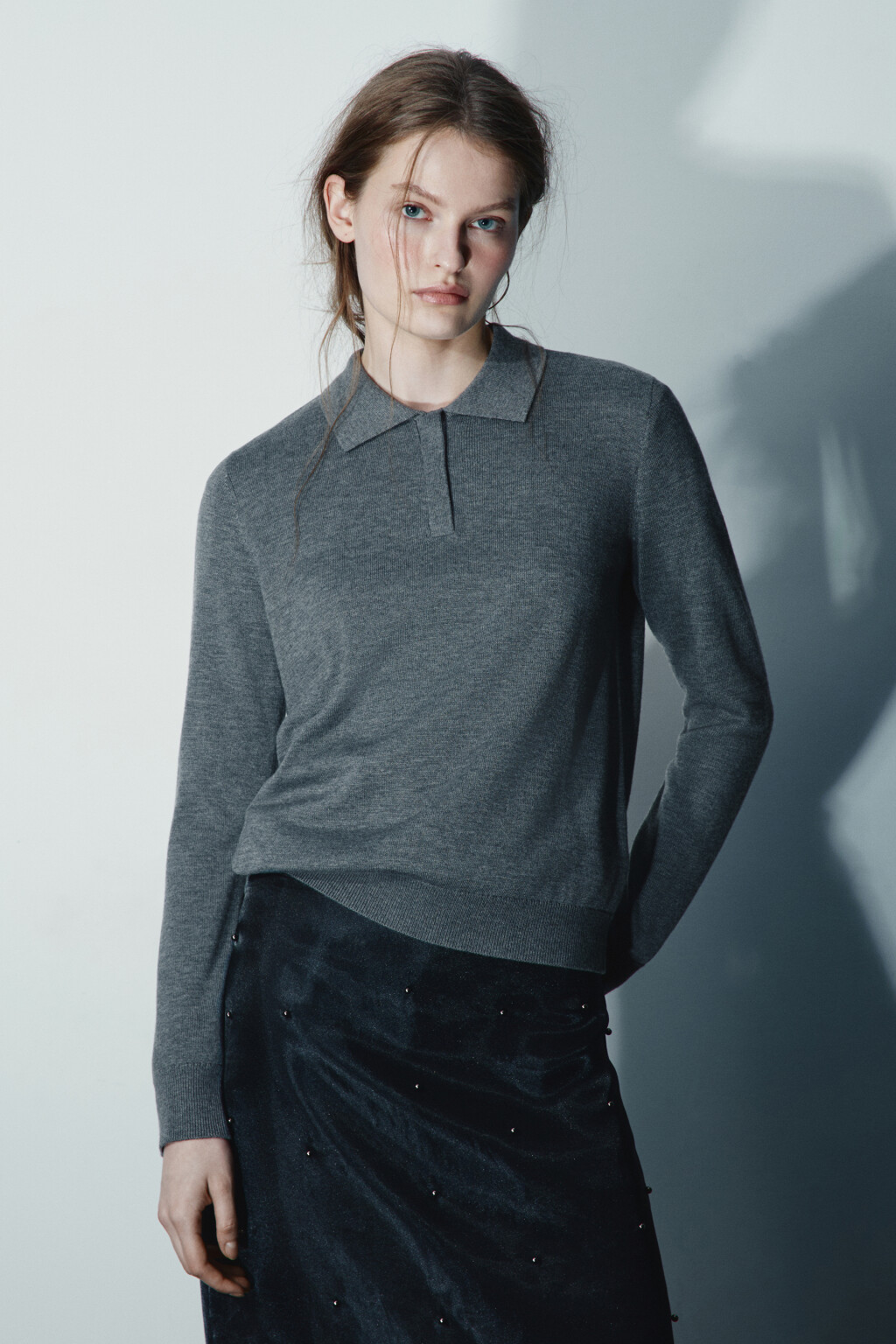 Джемпер-поло вязаный - цвет серый - 2