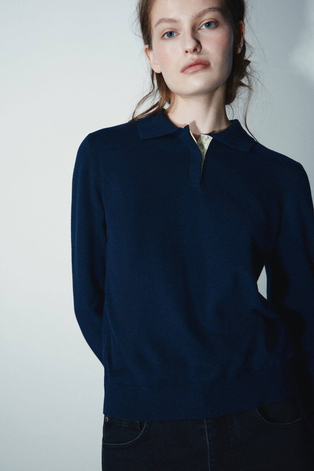 Джемпер-поло вязаный - цвет синий - 1