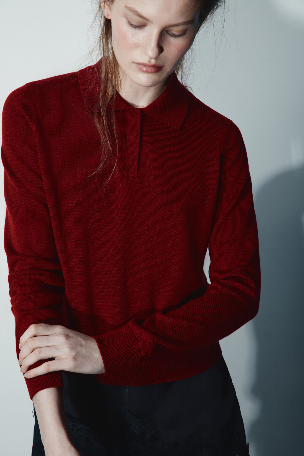 Джемпер-поло вязаный - цвет бордовый - 1