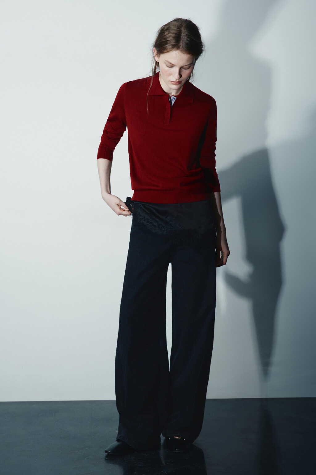 Джемпер-поло вязаный - цвет бордовый - 4