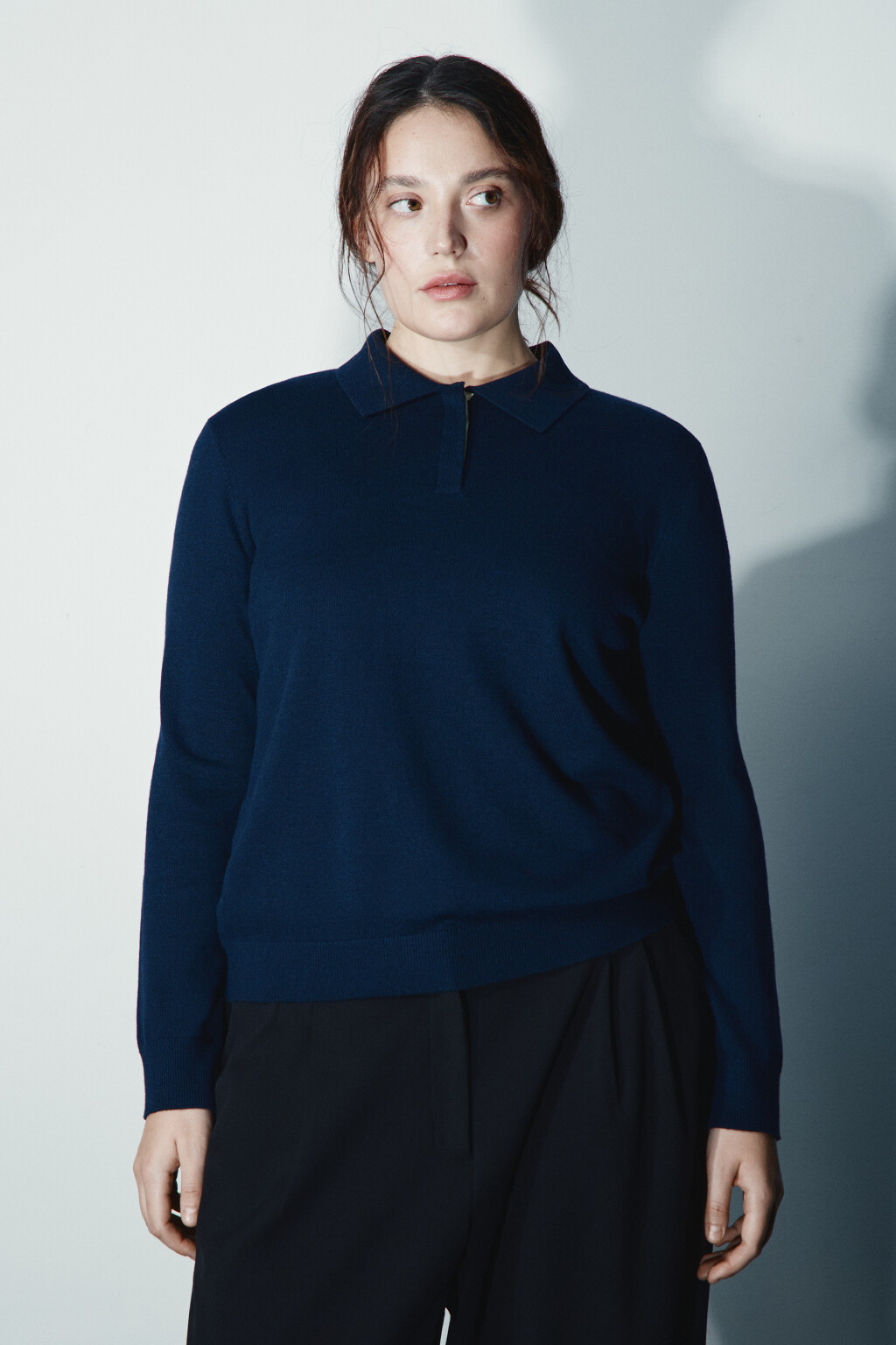 Джемпер-поло вязаный больших размеров - цвет синий - 2