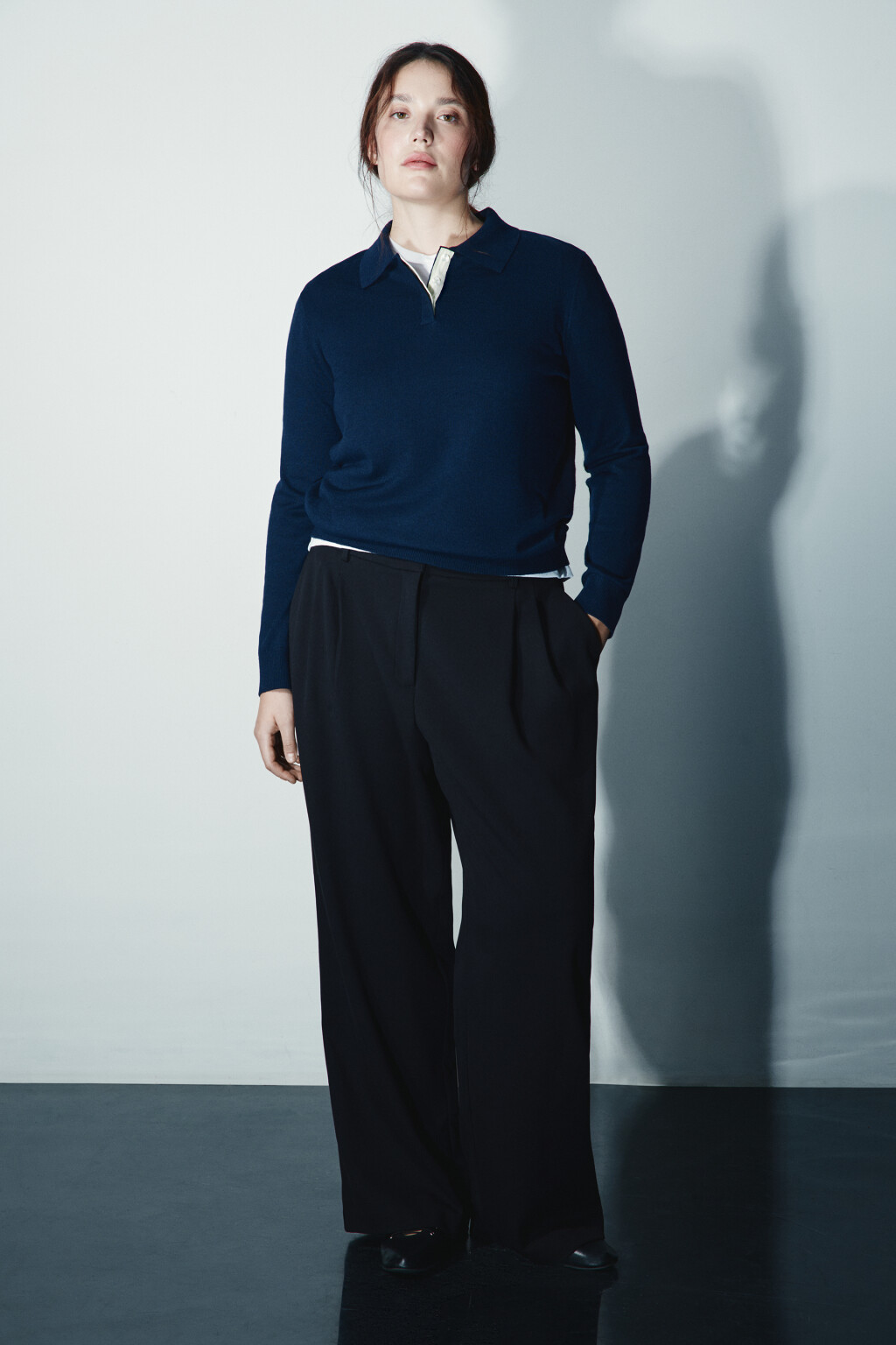 Джемпер-поло вязаный больших размеров - цвет синий - 4