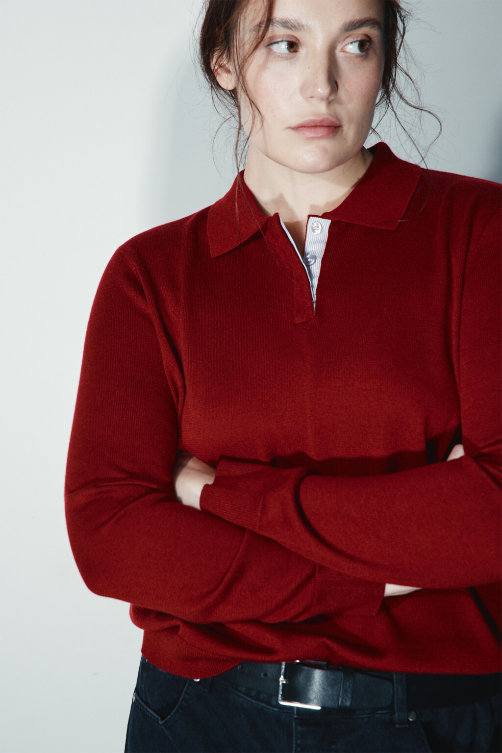 Джемпер-поло вязаный больших размеров - цвет бордовый - 2