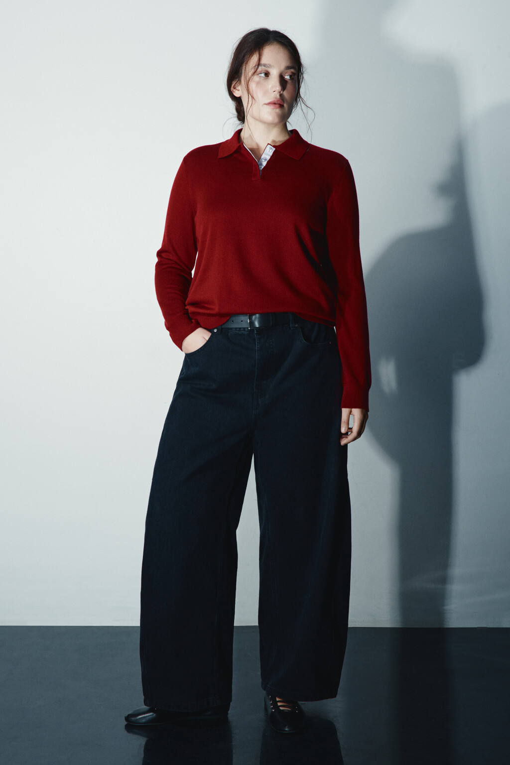 Джемпер-поло вязаный больших размеров - цвет бордовый - 5