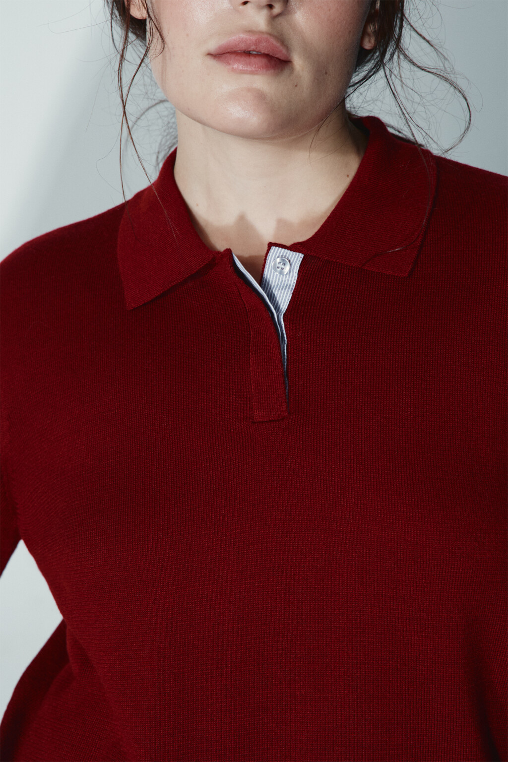 Джемпер-поло вязаный больших размеров - цвет бордовый - 6