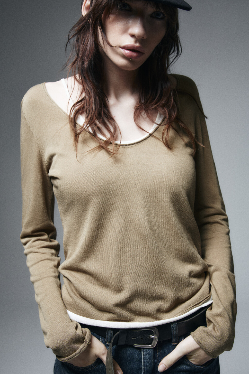 Джемпер вязаный с имитацией второго слоя - цвет зеленый - 6