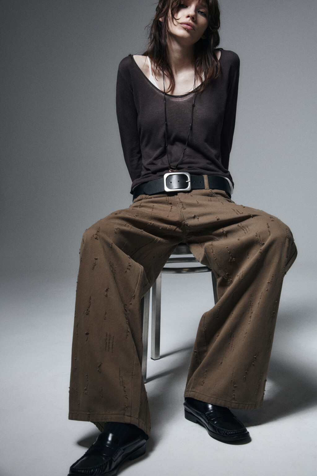 Джемпер вязаный с имитацией второго слоя - цвет серый - 2