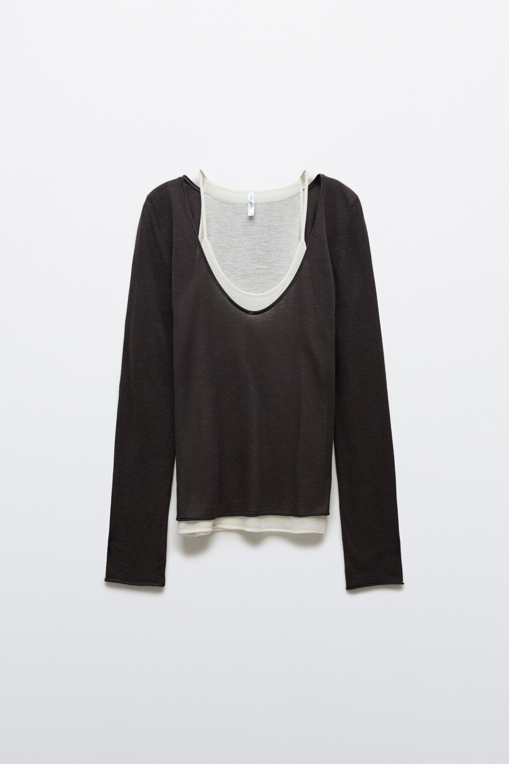 Джемпер вязаный с имитацией второго слоя - цвет серый - 1