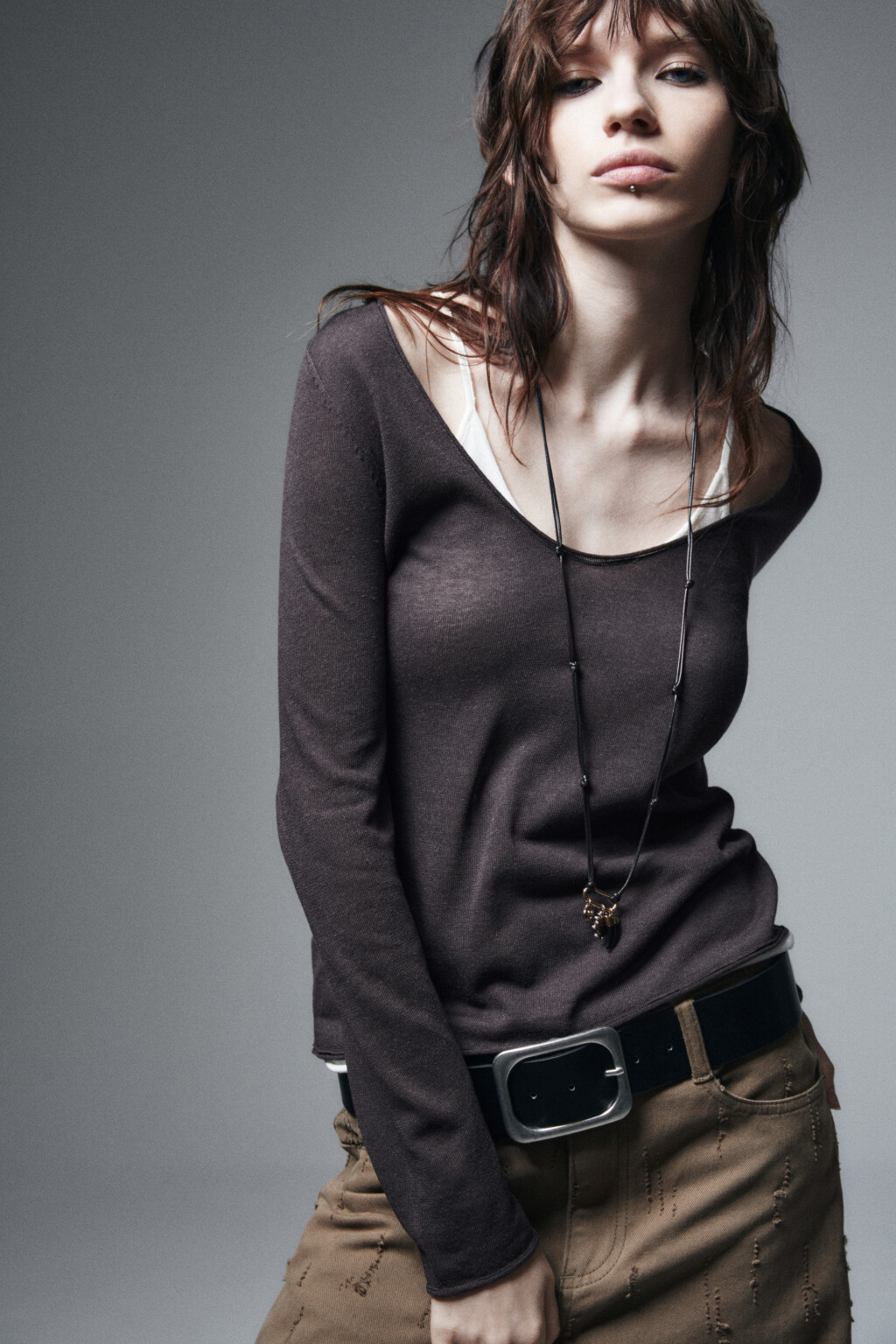 Джемпер вязаный с имитацией второго слоя - цвет серый - 3