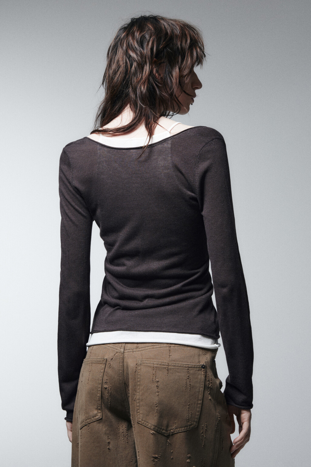 Джемпер вязаный с имитацией второго слоя - цвет серый - 5