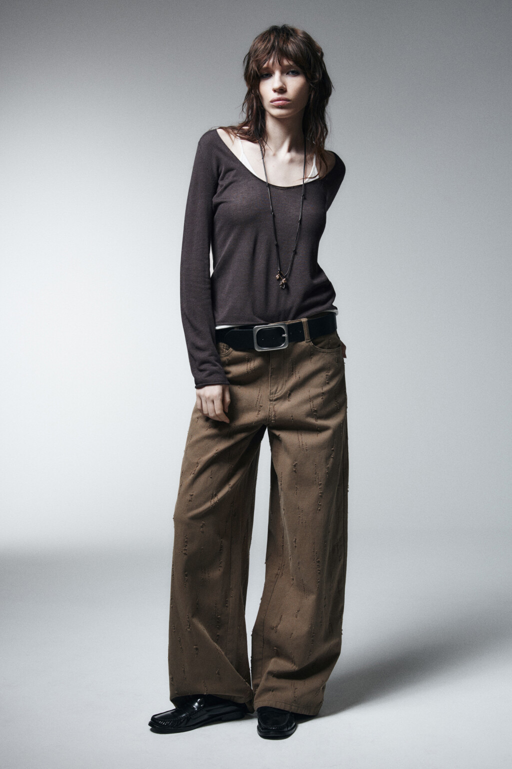 Джемпер вязаный с имитацией второго слоя - цвет серый - 6