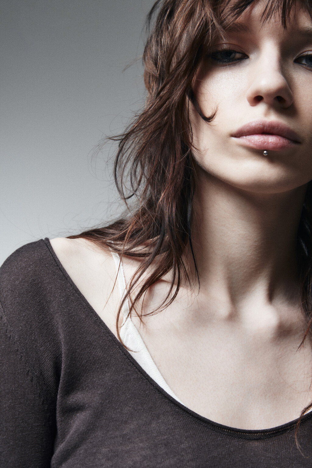 Джемпер вязаный с имитацией второго слоя - цвет серый - 7