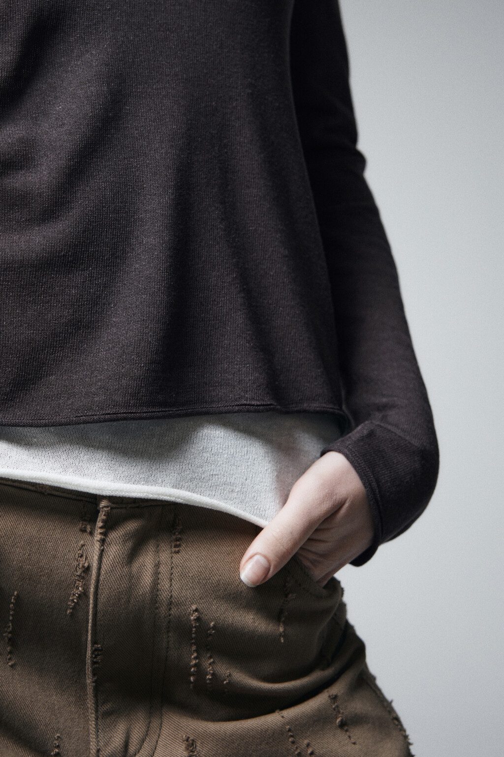 Джемпер вязаный с имитацией второго слоя - цвет серый - 8