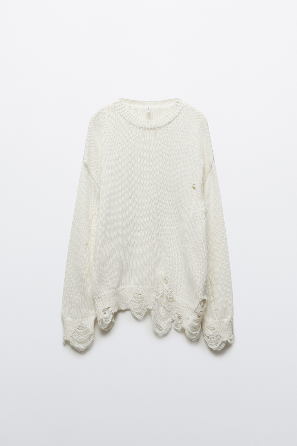 Джемпер вязаный с рваным декором - цвет молочный - 6