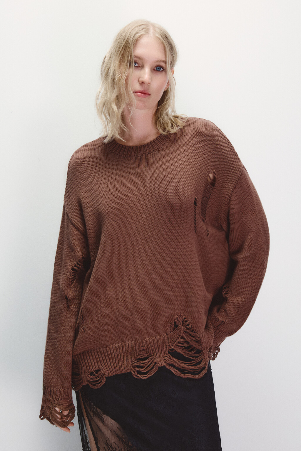 Джемпер вязаный с рваным декором - цвет бежевый - 3