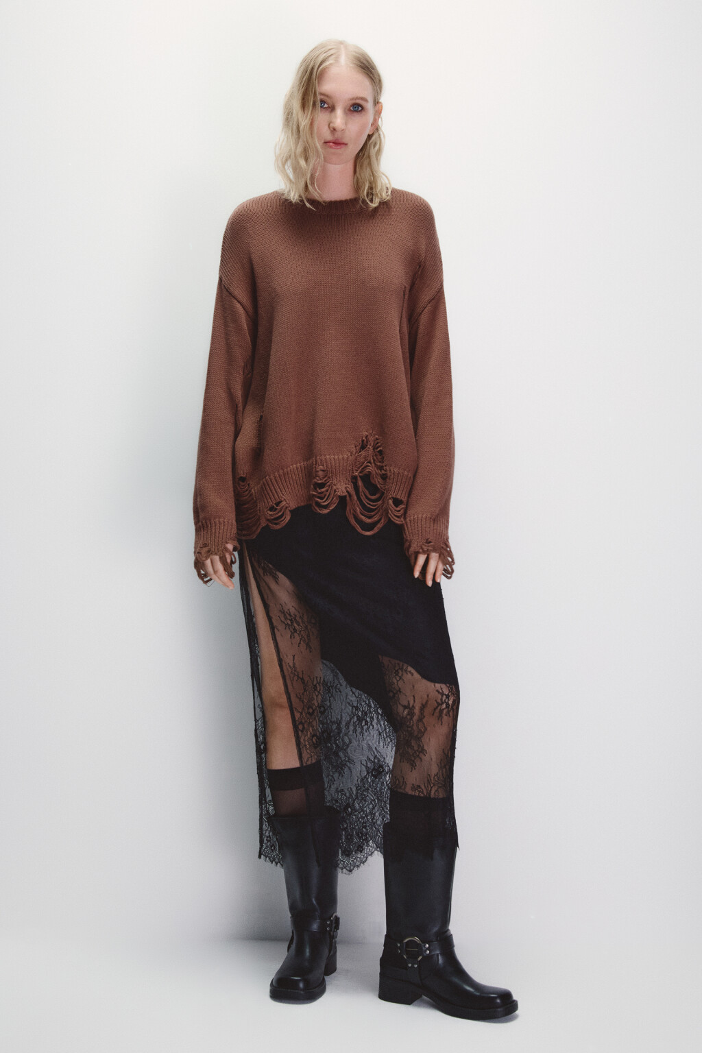 Джемпер вязаный с рваным декором - цвет бежевый - 5