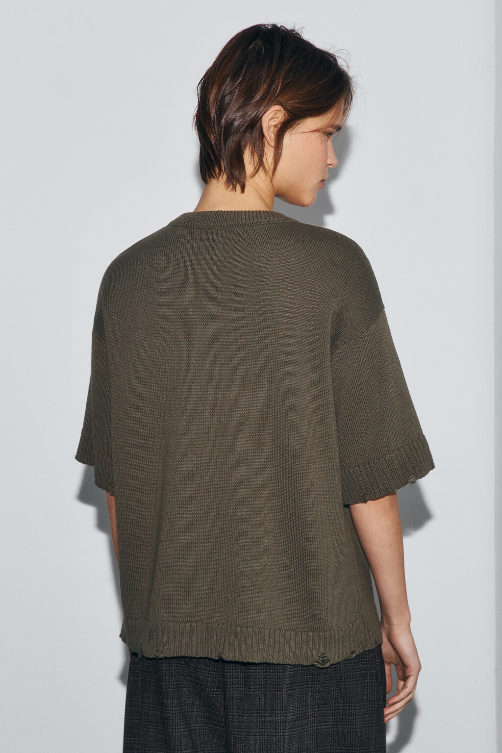 Футболка вязаная рваная - цвет зеленый - 3