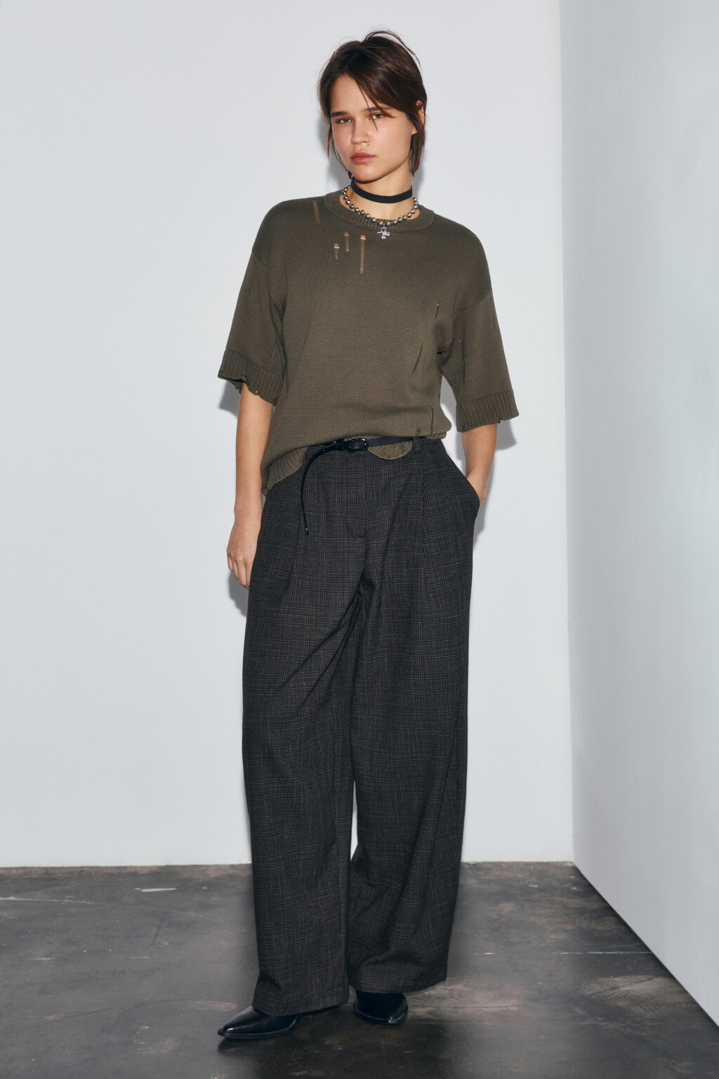 Футболка вязаная рваная - цвет зеленый - 4