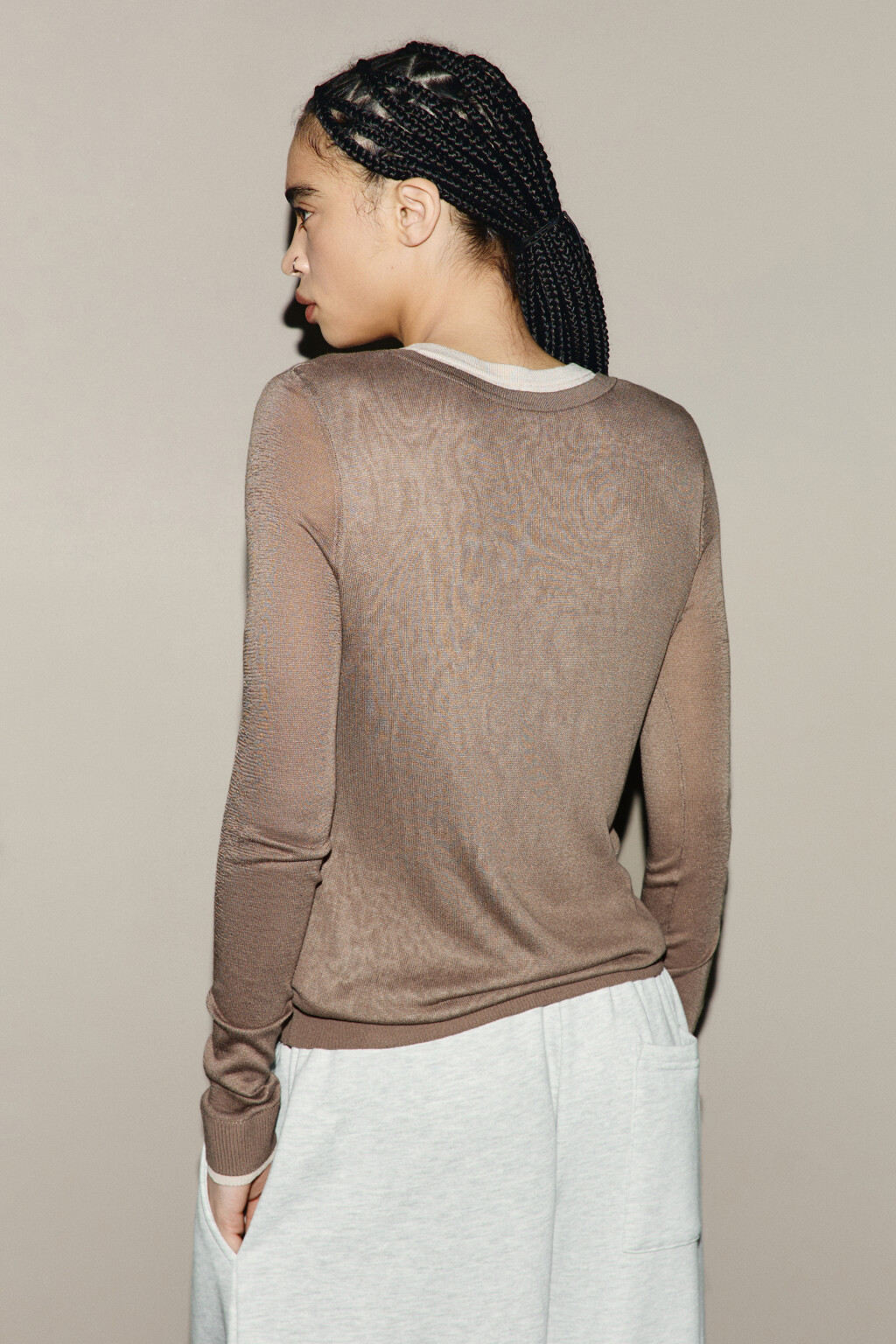 Джемпер вискозный с имитацией второго слоя - цвет бежевый - 3