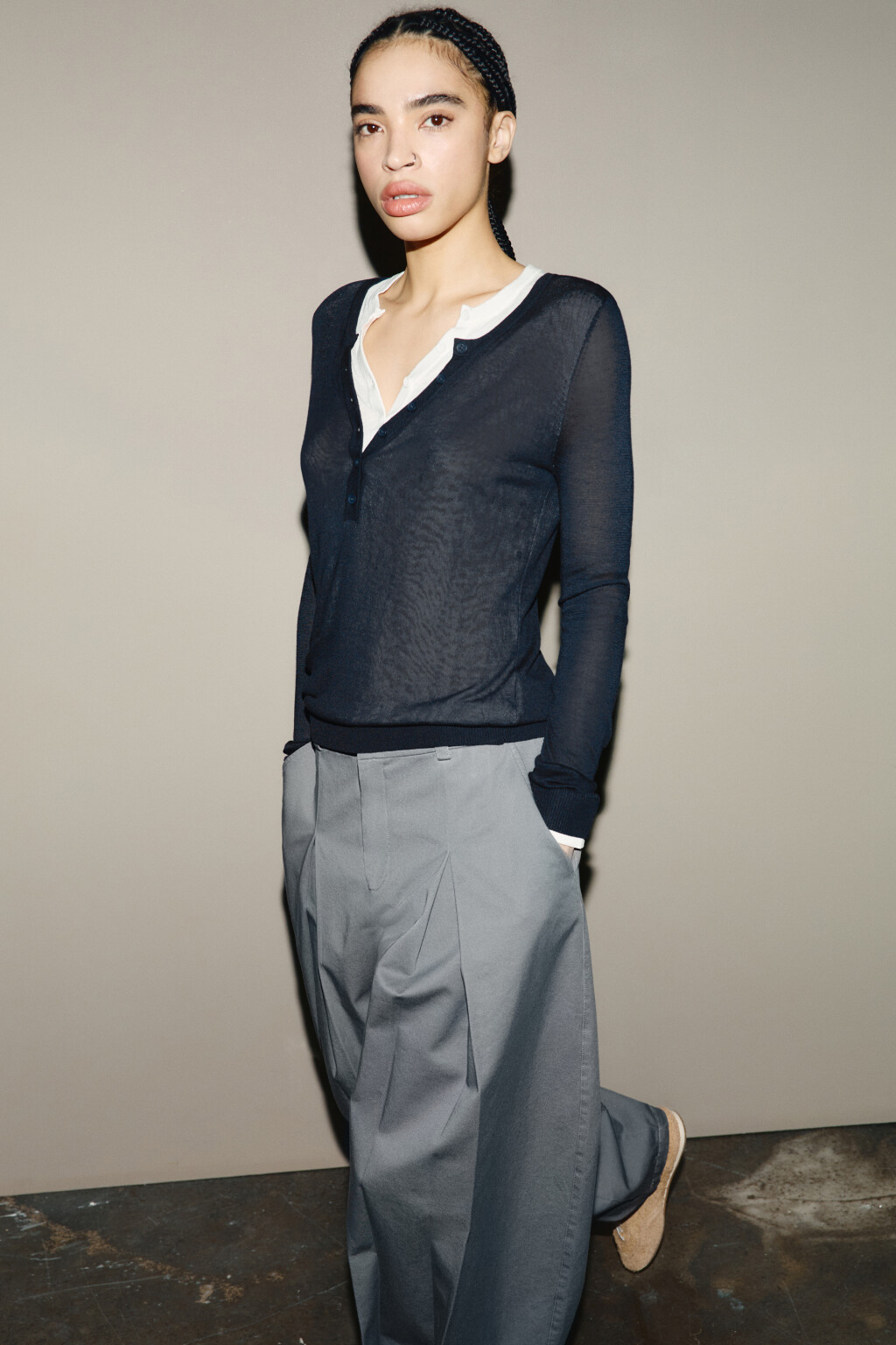 Джемпер вискозный с имитацией второго слоя - цвет синий - 1