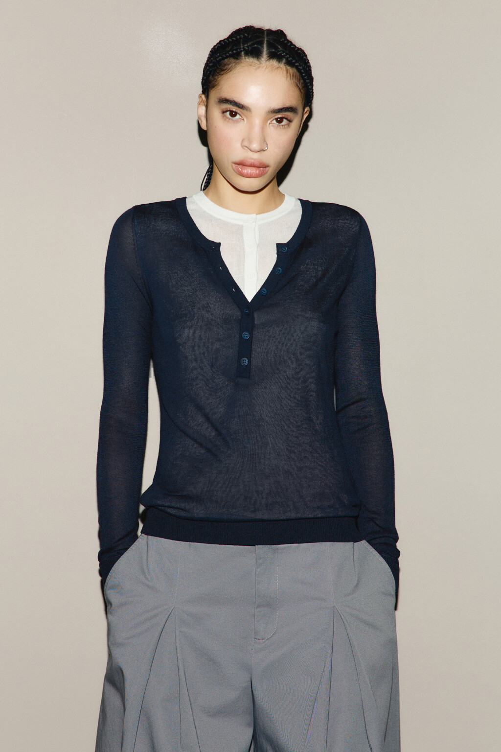 Джемпер вискозный с имитацией второго слоя - цвет синий - 2