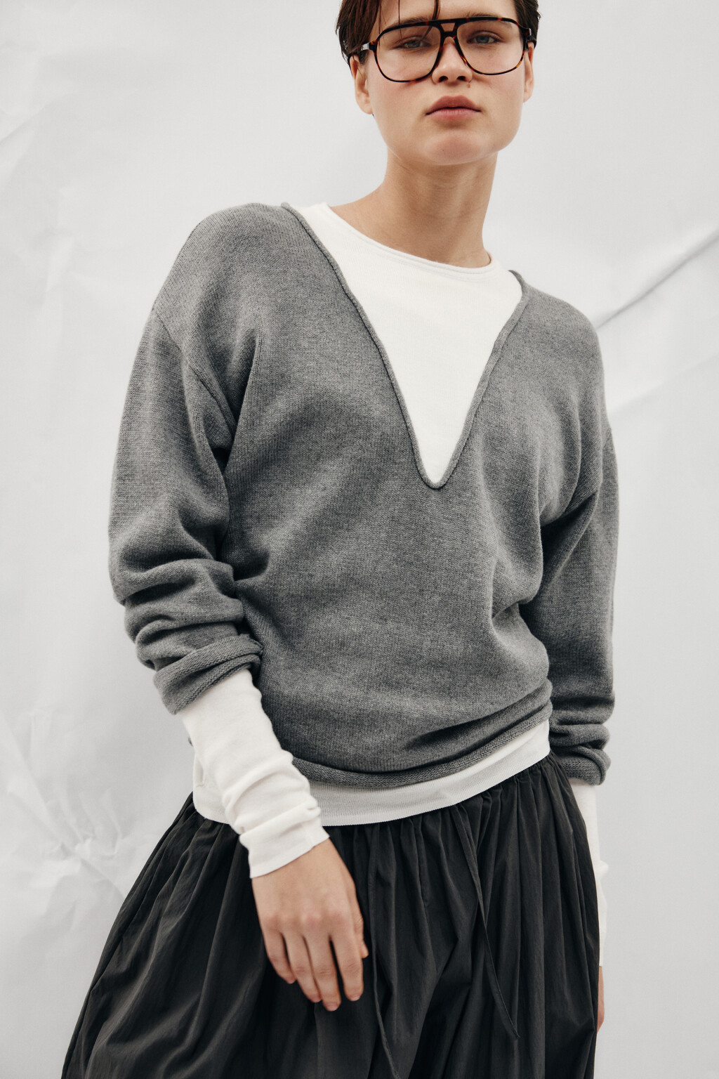 Джемпер с руликами и имитацией второго слоя - цвет серый - 1