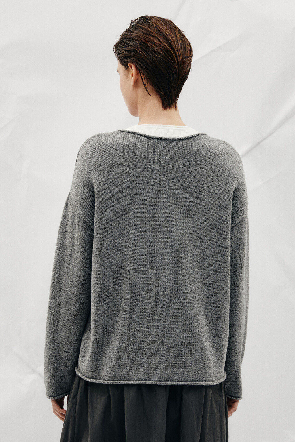 Джемпер с руликами и имитацией второго слоя - цвет серый - 3