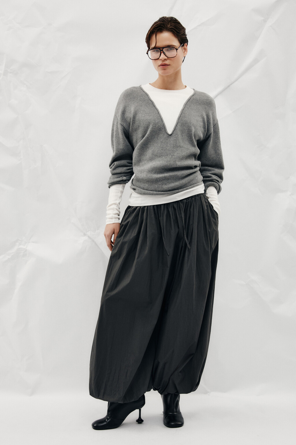 Джемпер с руликами и имитацией второго слоя - цвет серый - 4