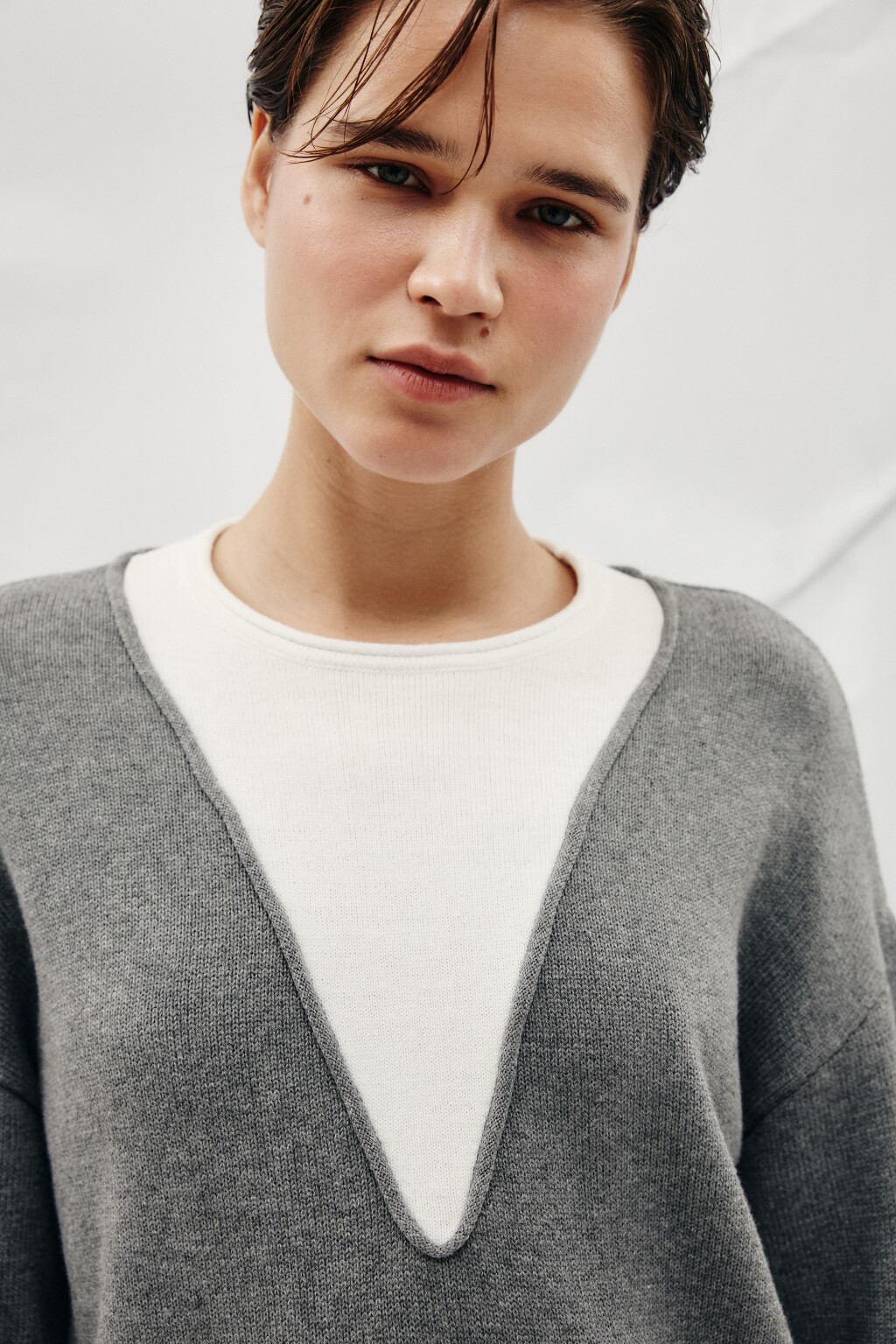Джемпер с руликами и имитацией второго слоя - цвет серый - 5