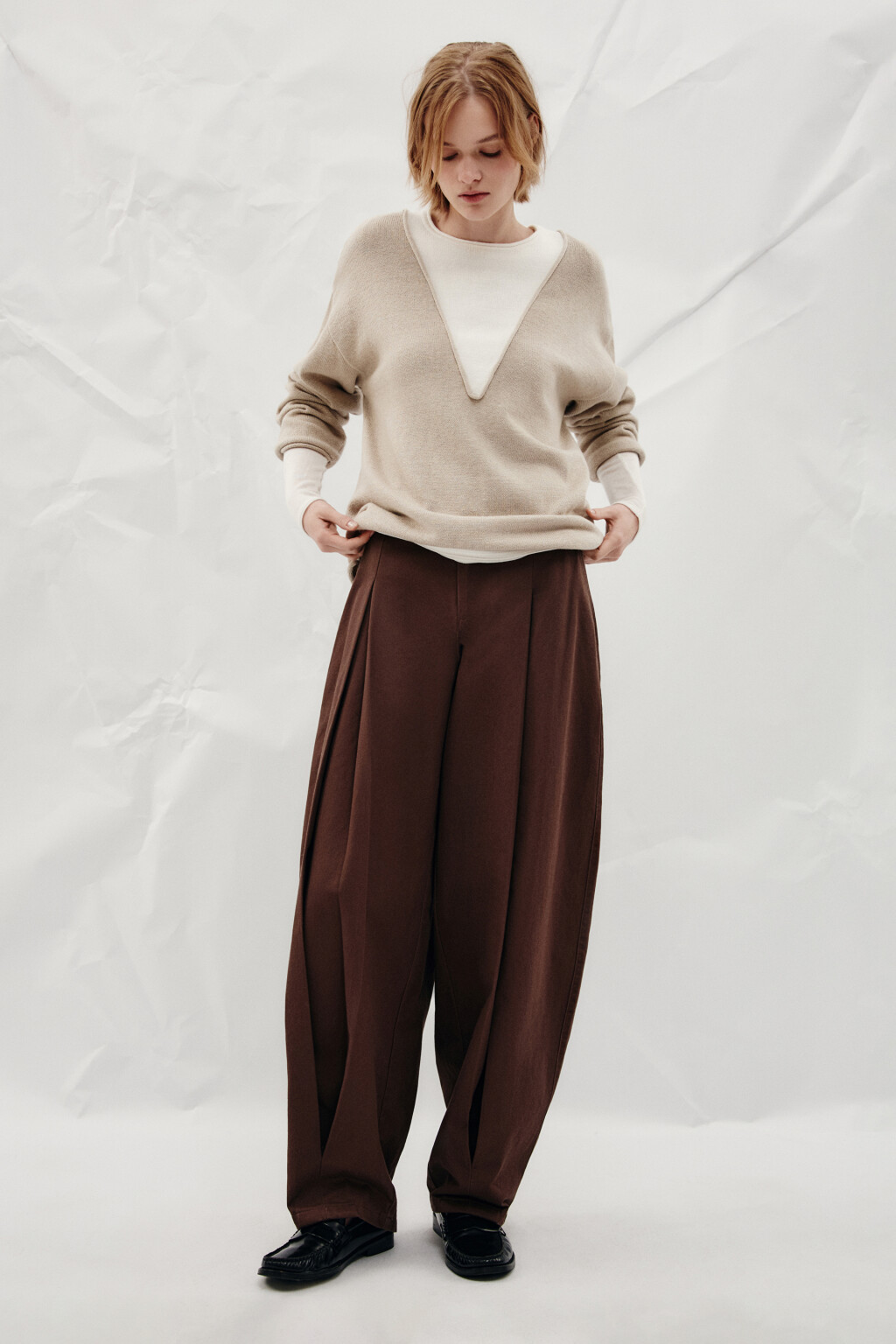 Джемпер с руликами и имитацией второго слоя - цвет бежевый - 4