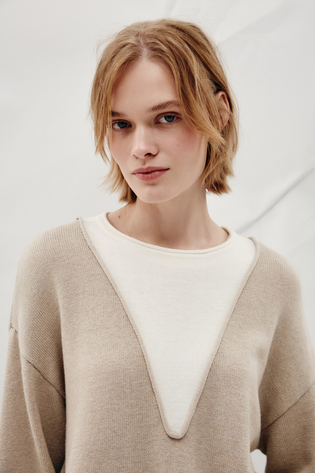 Джемпер с руликами и имитацией второго слоя - цвет бежевый - 5