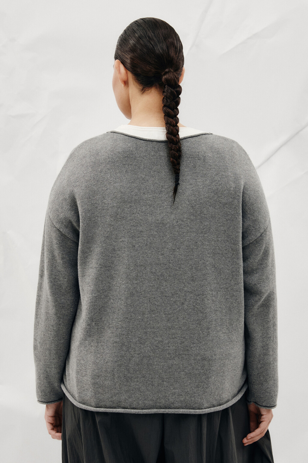 Джемпер с руликами и имитацией второго слоя - цвет серый - 3