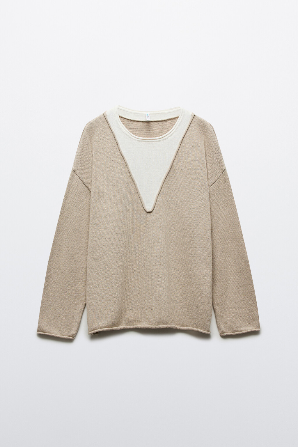 Джемпер с руликами и имитацией второго слоя - цвет бежевый - 1