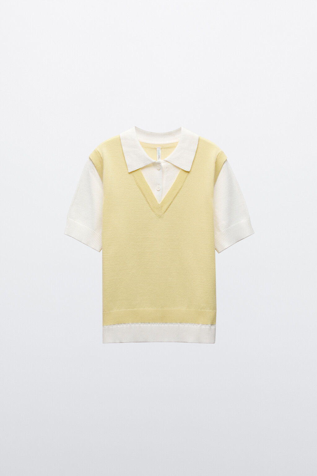 Джемпер-поло с имитацией жилетки - цвет желтый - 1