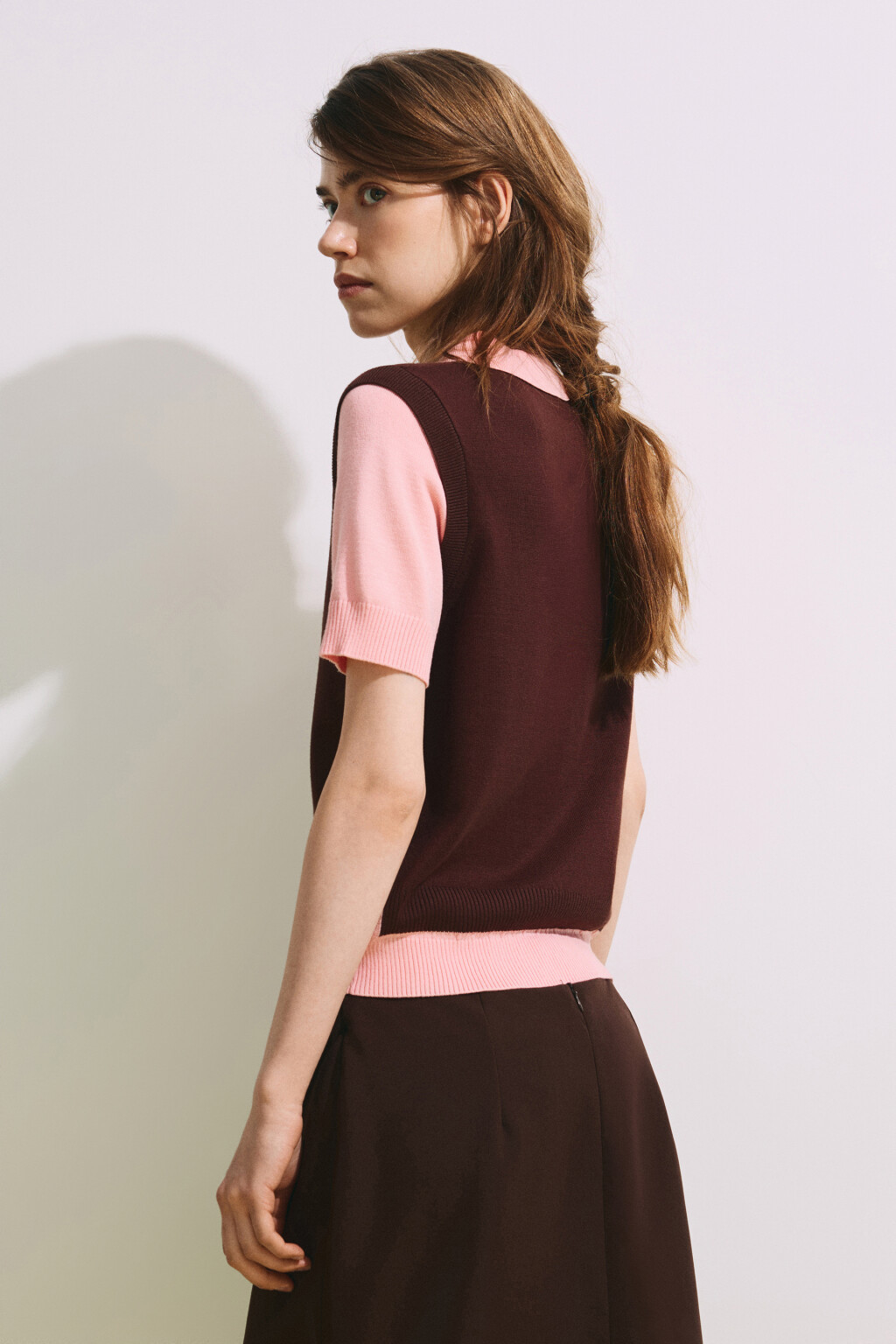 Джемпер-поло с имитацией жилетки - цвет розовый - 4