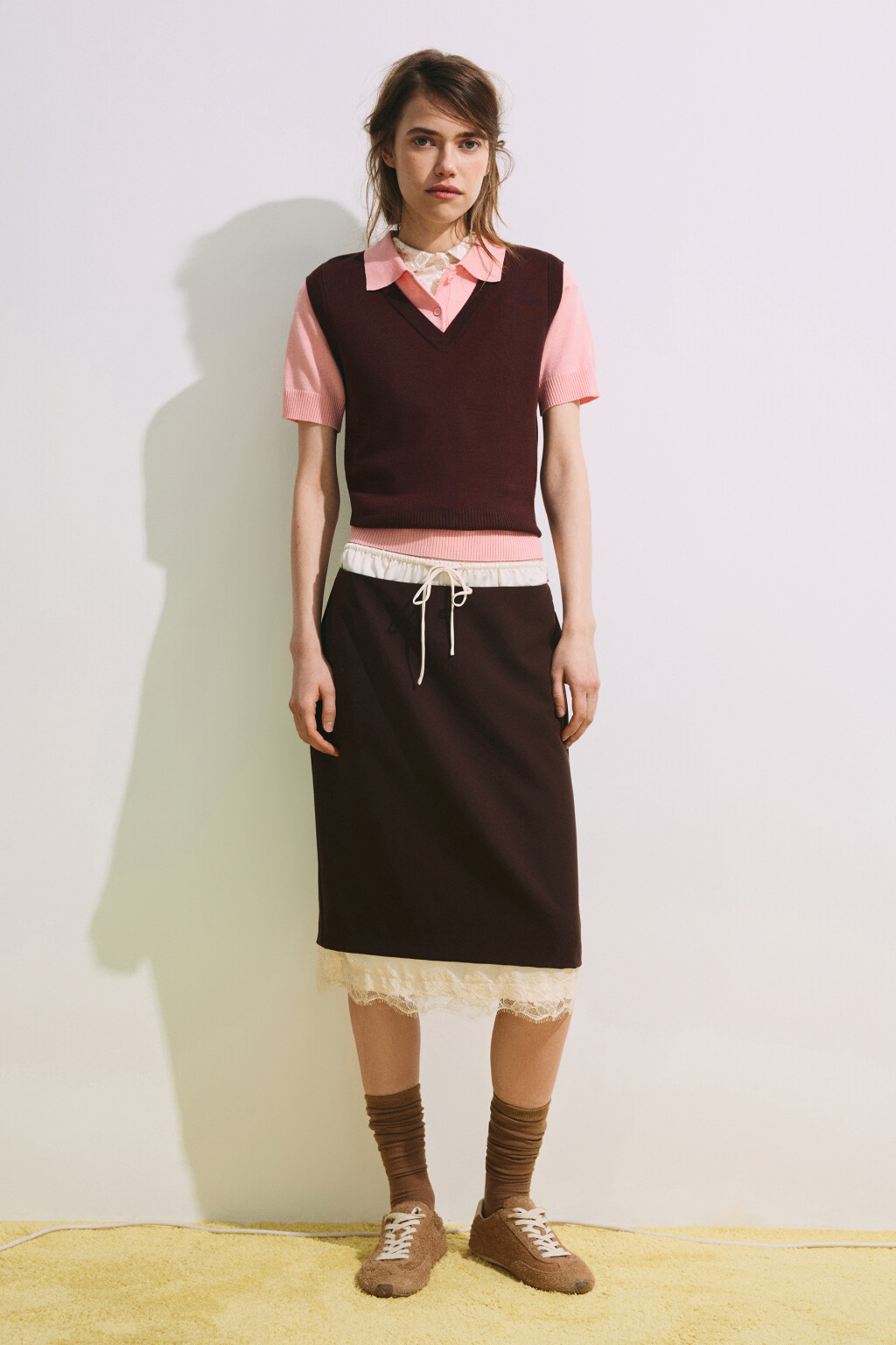 Джемпер-поло с имитацией жилетки - цвет розовый - 5