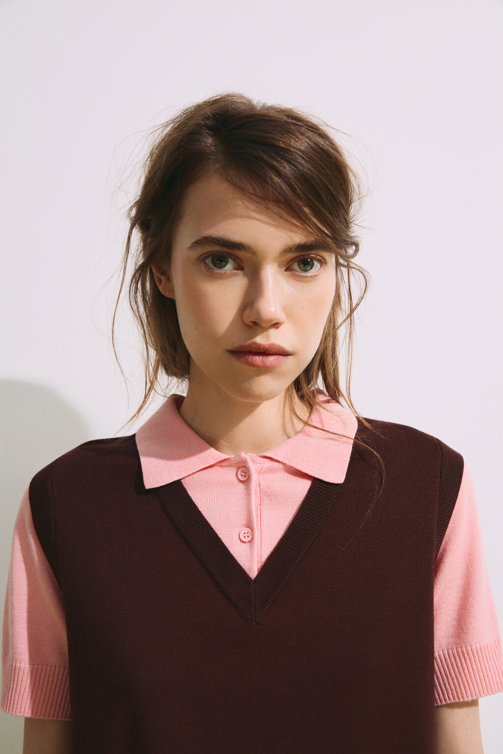 Джемпер-поло с имитацией жилетки - цвет розовый - 7