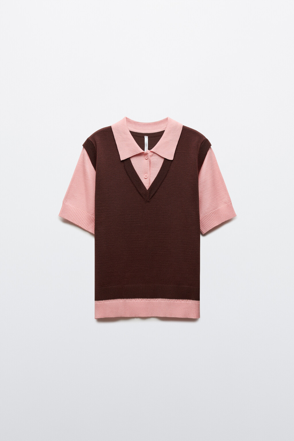 Джемпер-поло с имитацией жилетки - цвет розовый - 1